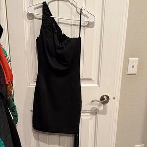 Jovani Black One-Shoulder Beaded Cocktail Dress